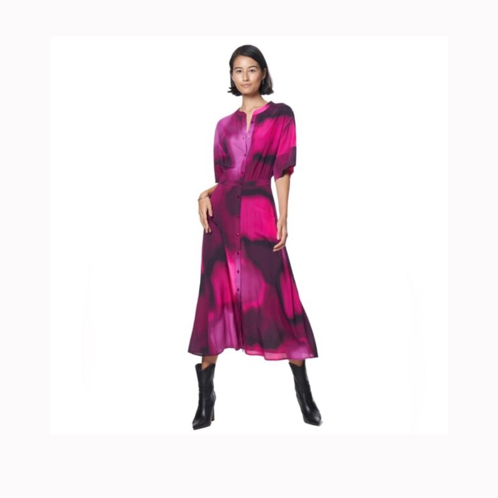 Women's Magenta Tie-Dye Button-Front Midi Dress
